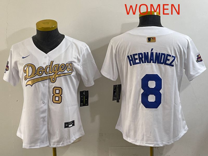 Women Los Angeles Dodgers #8 Hernandez White Champion edition Nike MLB Jersey style 002